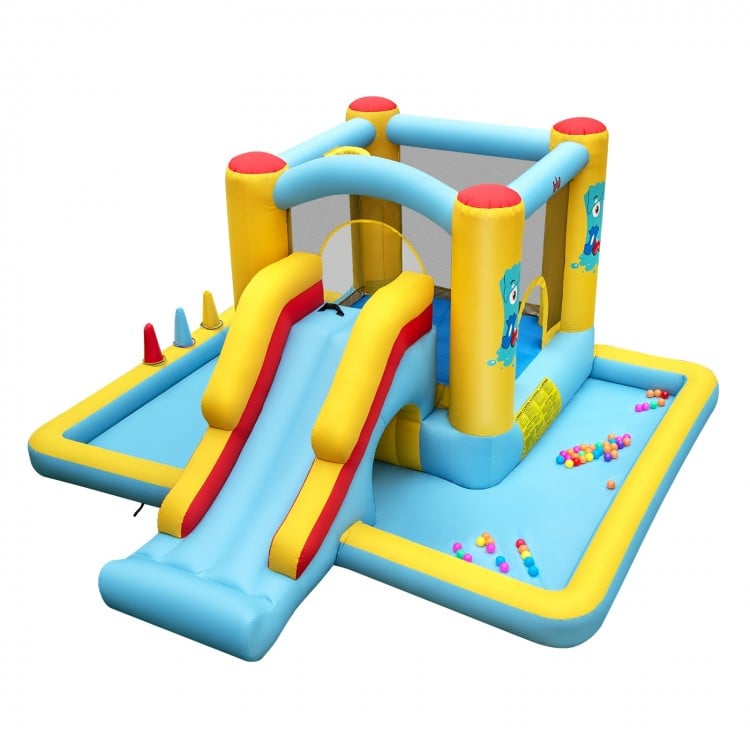 Inflatable Bounce House 7-in-1 Bouncy Castle with Slide and Tunnel without Blower