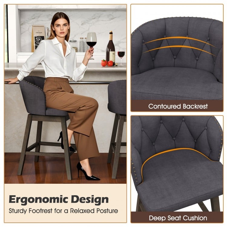 Counter Height Fabric Upholstered Bar Stools Set of 2-Gray