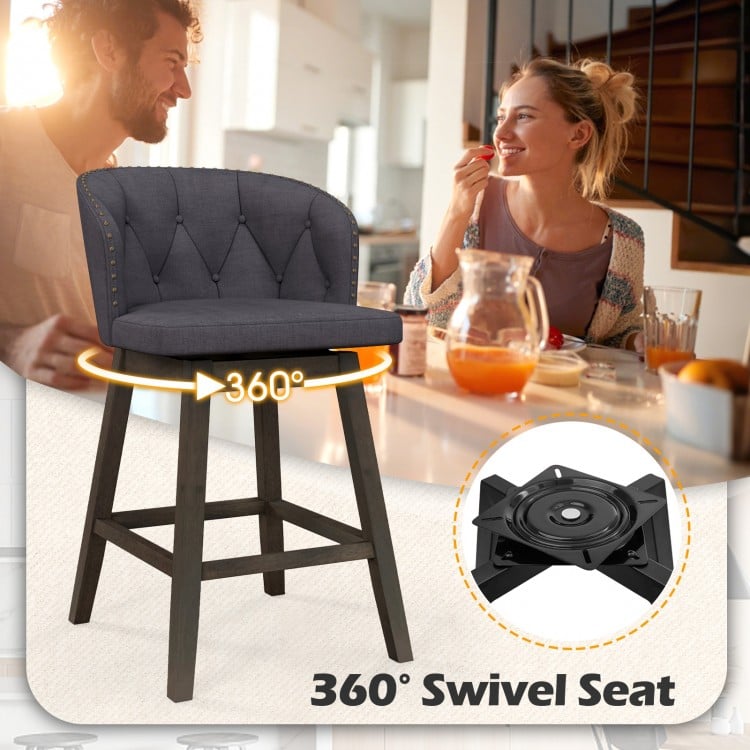 Counter Height Fabric Upholstered Bar Stools Set of 2-Gray