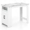 Bar Table Faux Marble Pub Table with 7 Hanging Hooks Compartment-White