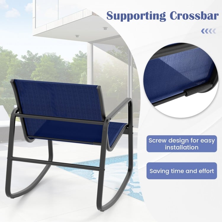 4 Piece Patio Rocking Set with Glass-Top Table-Navy