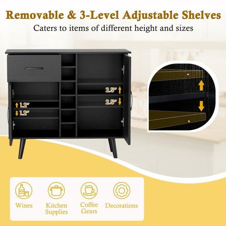 Modern Wine Bar Buffet Cabinet with 6-Bottle Wine Rack-Black