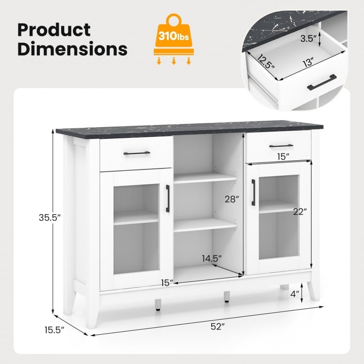 Sideboard Buffet Cabinet with 2 Drawers and 4 Adjustable Shelves-White