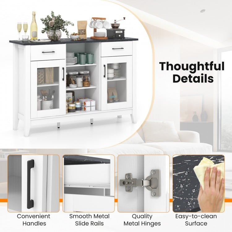 Sideboard Buffet Cabinet with 2 Drawers and 4 Adjustable Shelves-White