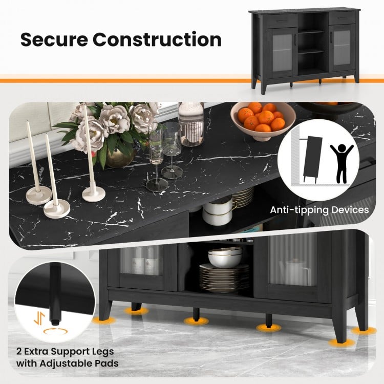 Sideboard Buffet Cabinet with 2 Drawers and 4 Adjustable Shelves-Black