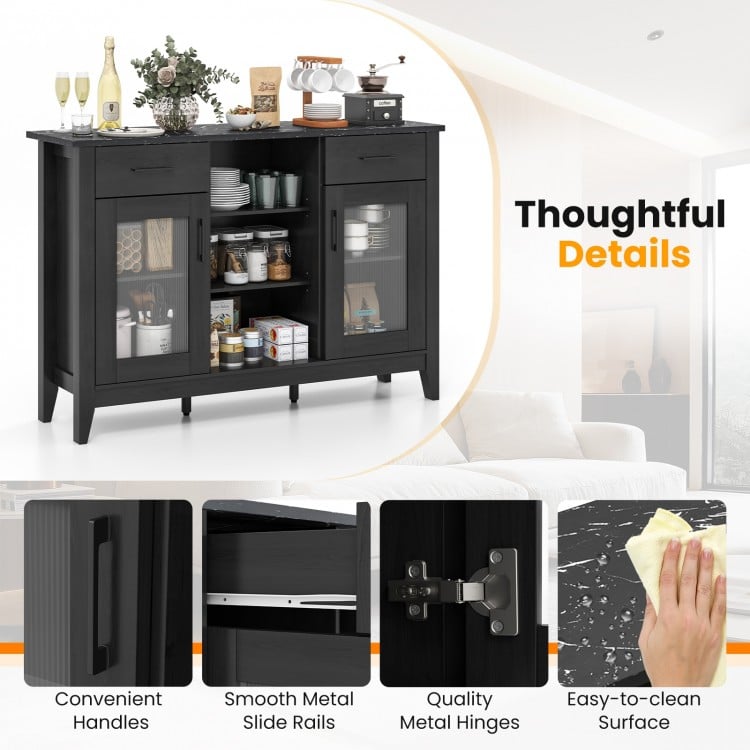 Sideboard Buffet Cabinet with 2 Drawers and 4 Adjustable Shelves-Black