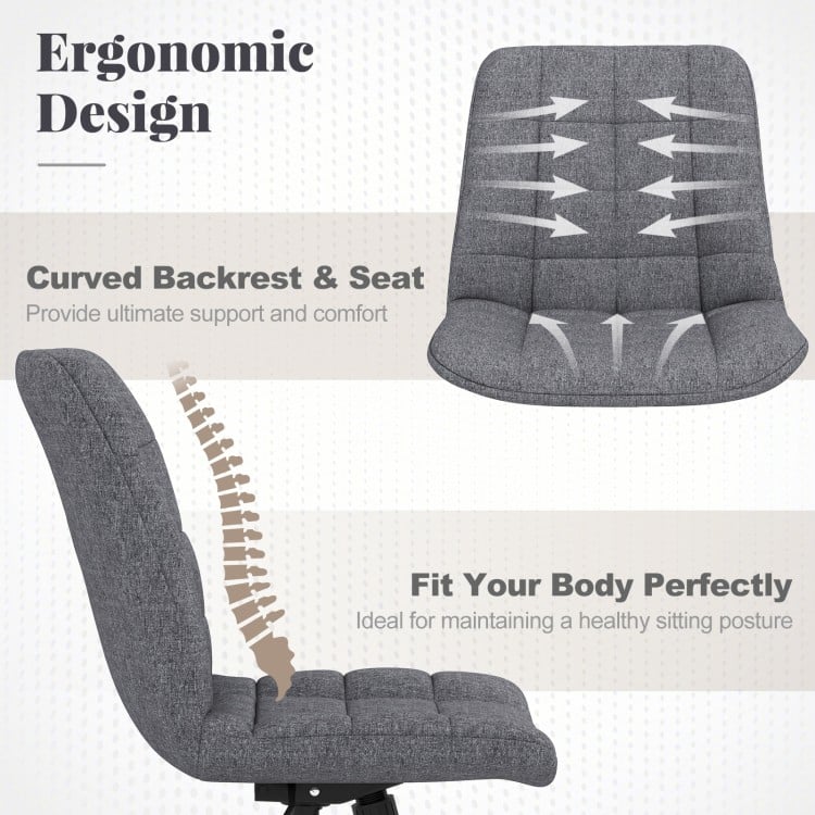Armless Office Chair Upholstered Makeup Vanity Chair with Adjustable Height and Wheels-Grey
