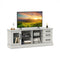 63 Inches Media Console Table with 3 Drawers and 2 Glass Shelves-Gray