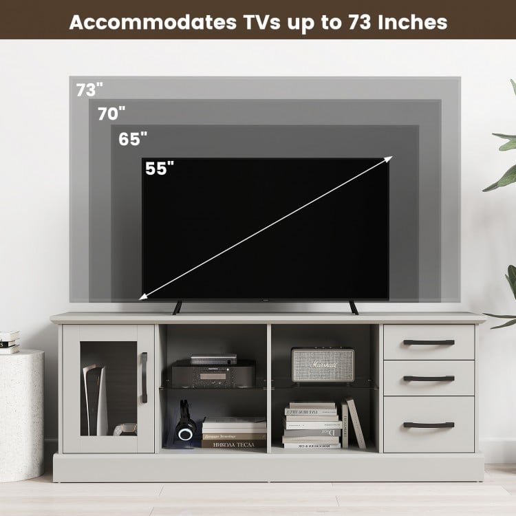 63 Inches Media Console Table with 3 Drawers and 2 Glass Shelves-Gray