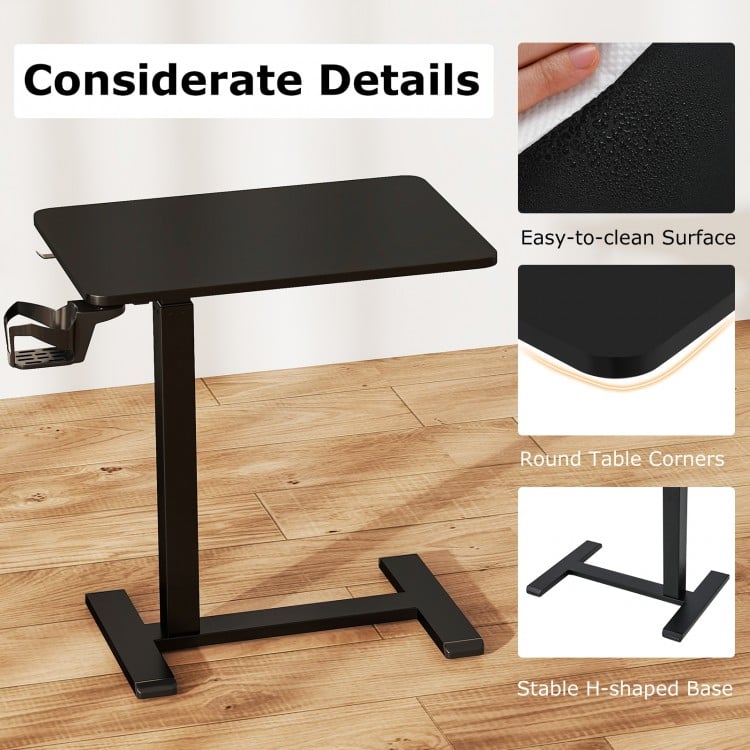 Mobile Standing Desk Height Adjustable Overbed Bedside Table with Cup Holder-Black
