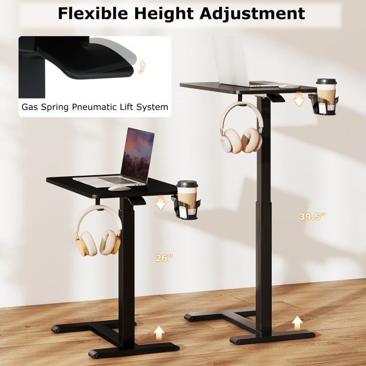 Mobile Standing Desk Height Adjustable Overbed Bedside Table with Cup Holder-Black