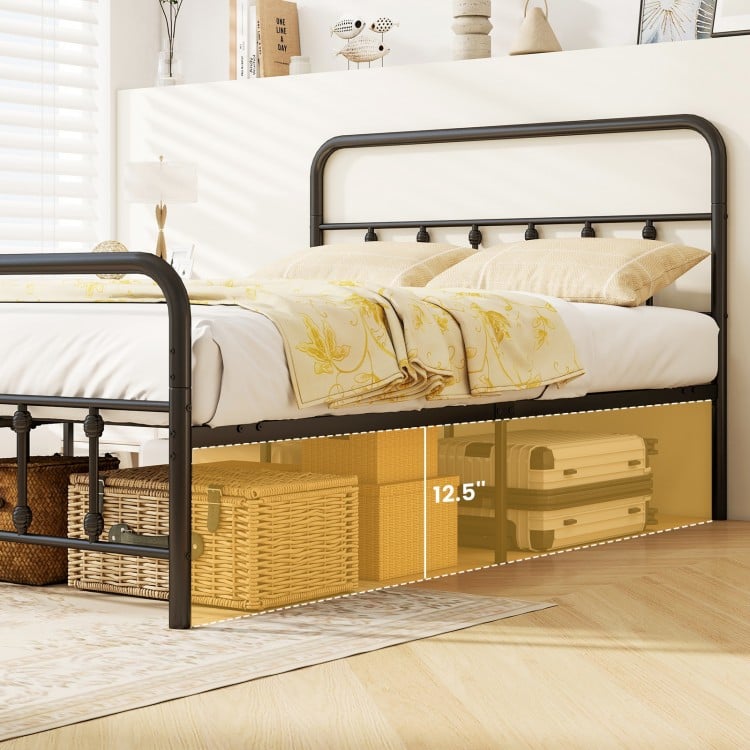Bed Frame with Headboard and Under Bed Storage Black-Full Size