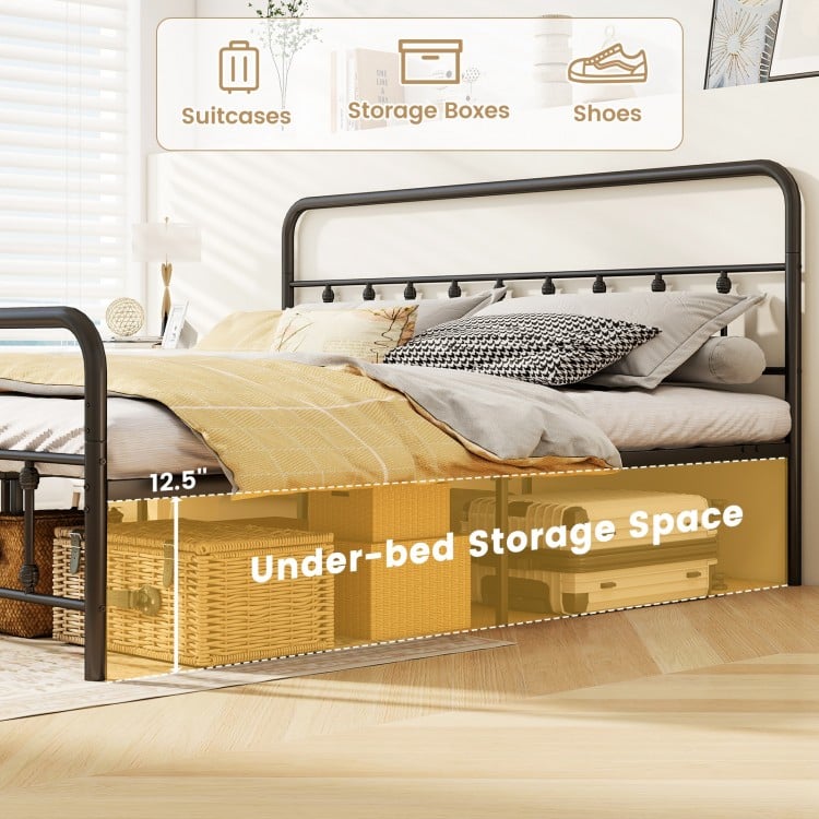 Bed Frame with Headboard and Under Bed Storage Black-King Size