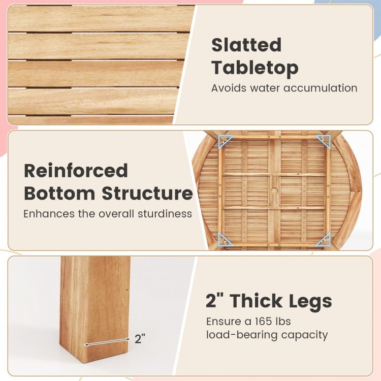 53 Inch Outdoor Acacia Wood Dining Table for 4-6 People