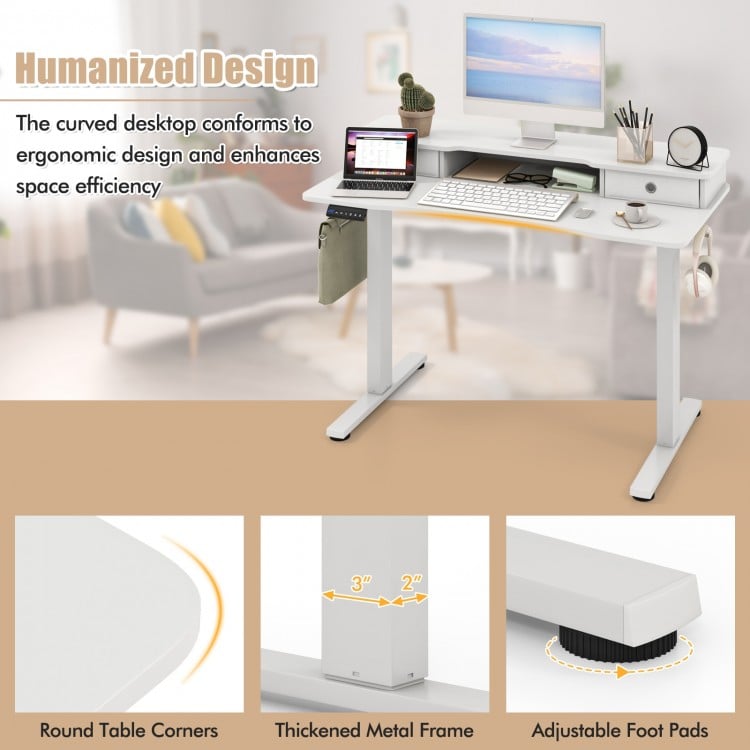 48 Inch x 24 Inch Height Adjustable Electric Standing Desk with 2 Drawers-White