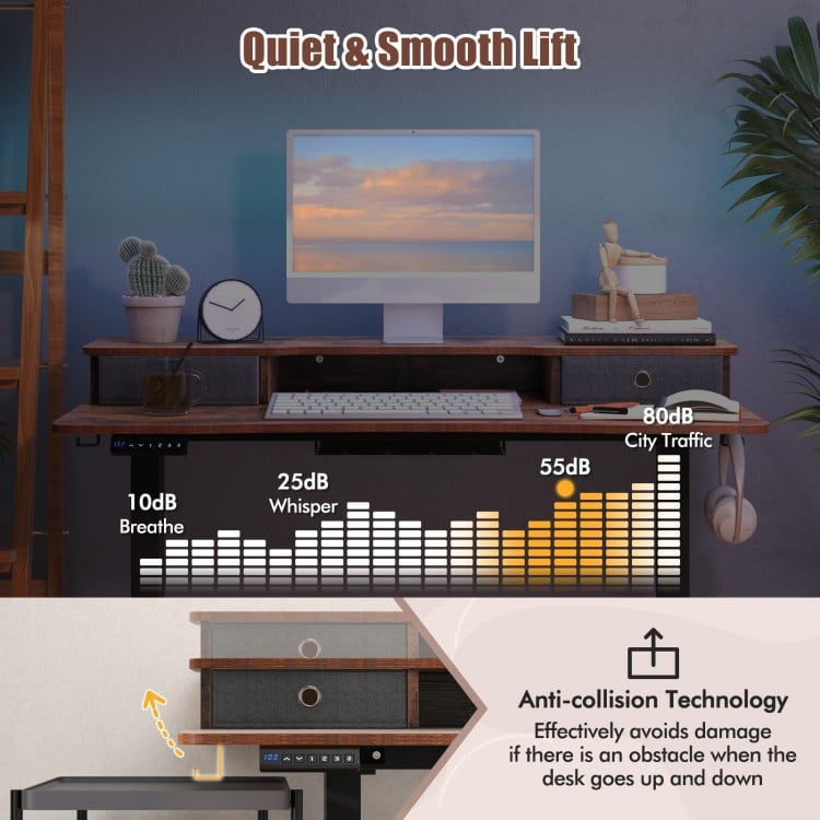 48 Inch x 24 Inch Height Adjustable Electric Standing Desk with 2 Drawers-Rustic Brown