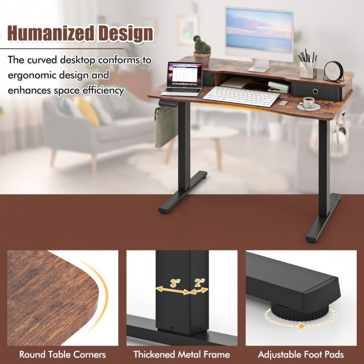 48 Inch x 24 Inch Height Adjustable Electric Standing Desk with 2 Drawers-Rustic Brown
