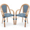 Hand-Woven PE Wicker Outdoor French Bistro Chairs Set of 2-Blue