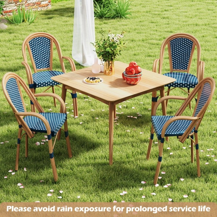 Hand-Woven PE Wicker Outdoor French Bistro Chairs Set of 2-Blue