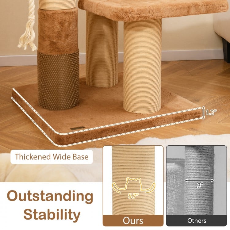 65 Inches Tall Cat Tree with Self-groomer and Removable Cat Bed-Coffee