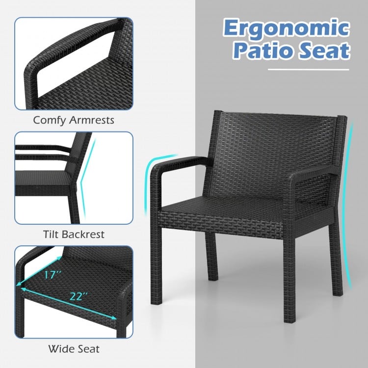 3 Piece Patio Furniture Set with 2 Modern Rattan Armchair and 25 Inch Squire Side Table-Black