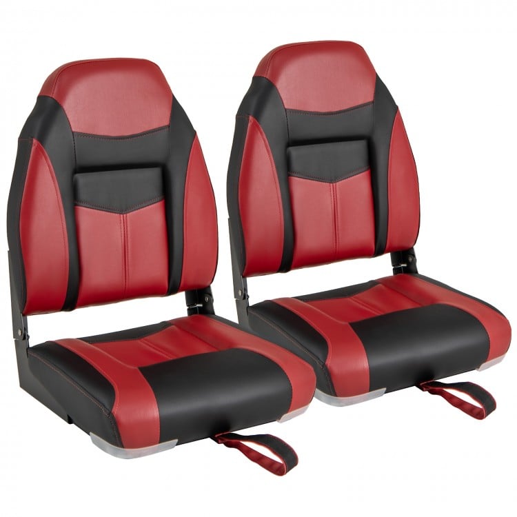 2 Pieces High Back Folding Boat Seat Set with Sponge Cushion