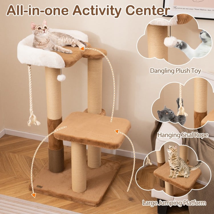 44 Inches Modern Cat Tree for Indoor Cats with Plush Padded Perch and Dangling Ball-Coffee