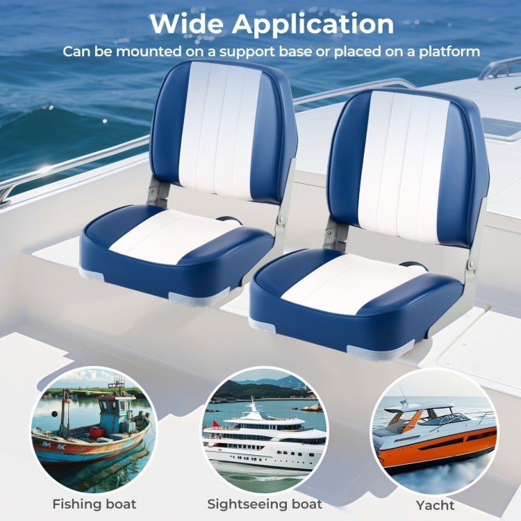 2-Pack Boat Seats Folding Low Back Boat Chairs Waterproof PVC Leather Cabin Seating
