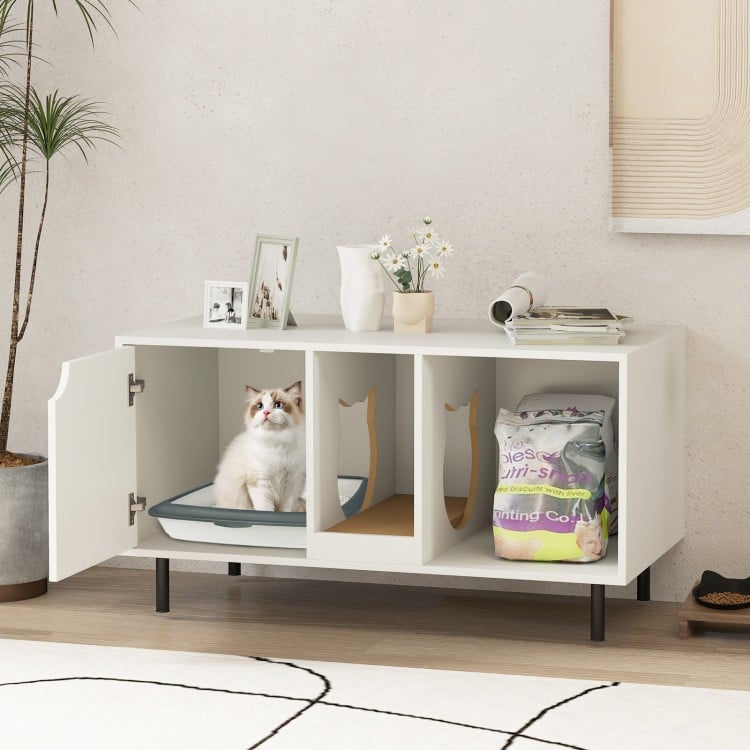 40 Inch Cat Litter Box Enclosure for 2 Cats Hidden Cat Washroom-White
