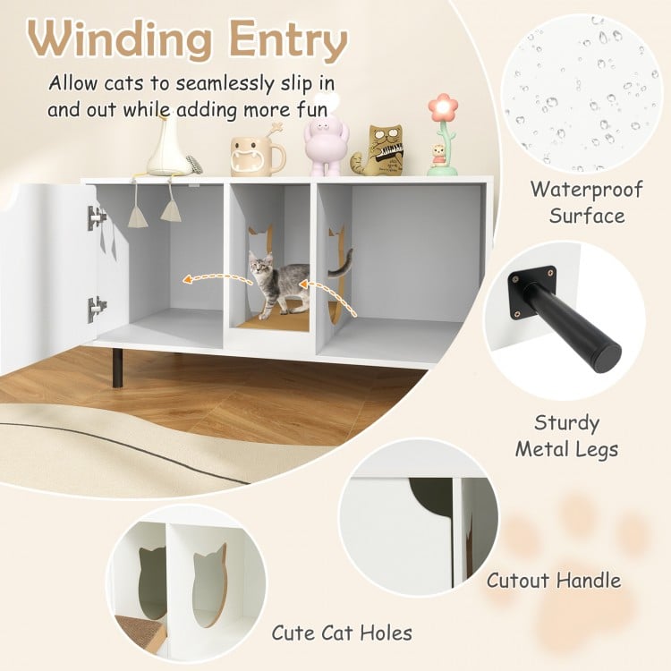 40 Inch Cat Litter Box Enclosure for 2 Cats Hidden Cat Washroom-White