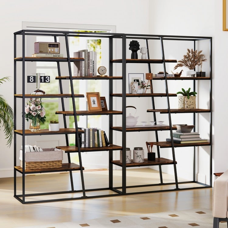 71-Inch 7-Tier Industrial Etagere Bookcase with Heavy-duty Metal Frame-Rustic Brown