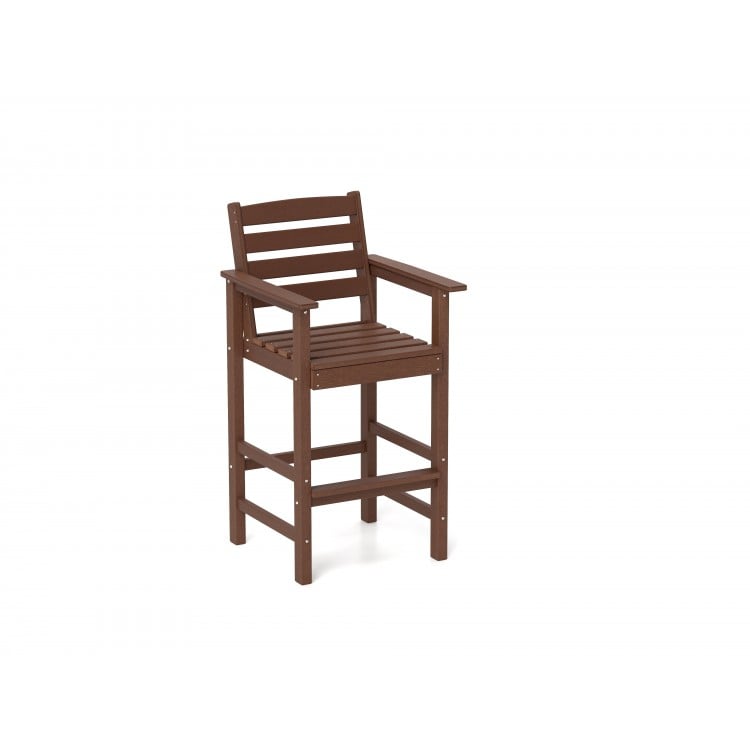 Patio HDPE Adirondack Bar Chairs Set of 2 with Wide Armrests-Brown