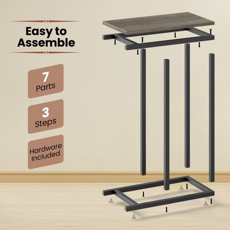 C-shaped Side Table with Heavy-duty Metal Frame-Oak