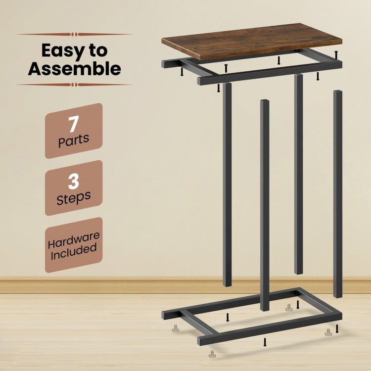 C-shaped Side Table with Heavy-duty Metal Frame-Rustic Brown