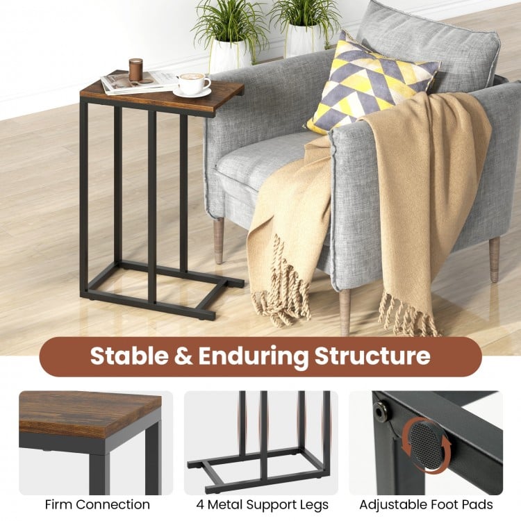 C-shaped Side Table with Heavy-duty Metal Frame-Rustic Brown