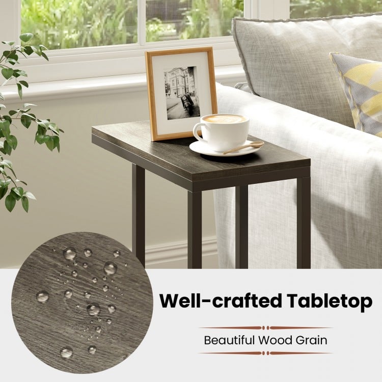 C-shaped Side Table with Heavy-duty Metal Frame-Oak