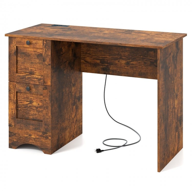Wooden Computer Desk Workstation with 3 Drawers for Home and Office-Rustic Brown