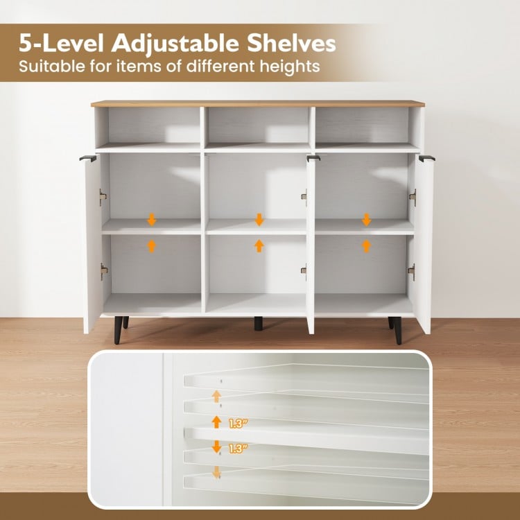 Sideboard Buffet Cabinet Kitchen Storage Cabinet with 5-Position Adjustable Shelves-White