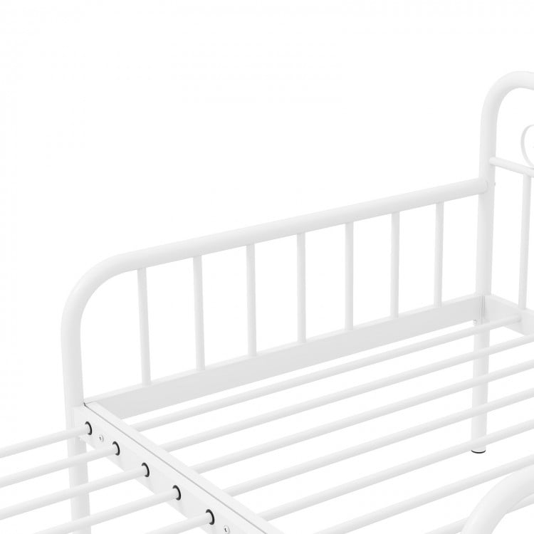 Extendable Metal Daybed to Twin Size Bed with Guardrails and Armrests-White