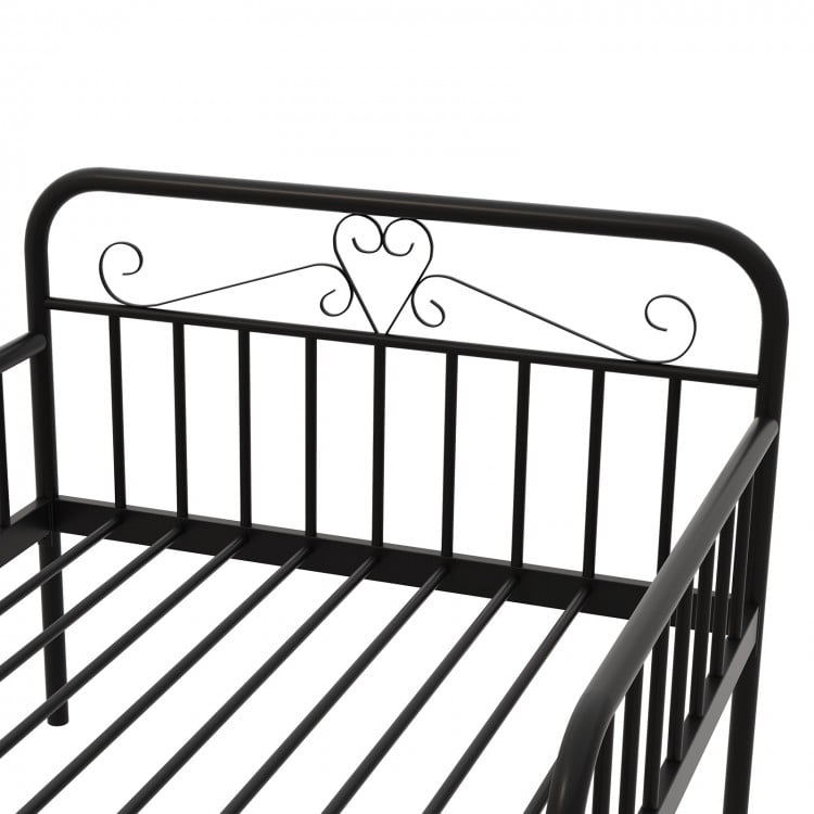 Extendable Metal Daybed to Twin Size Bed with Guardrails and Armrests-Black