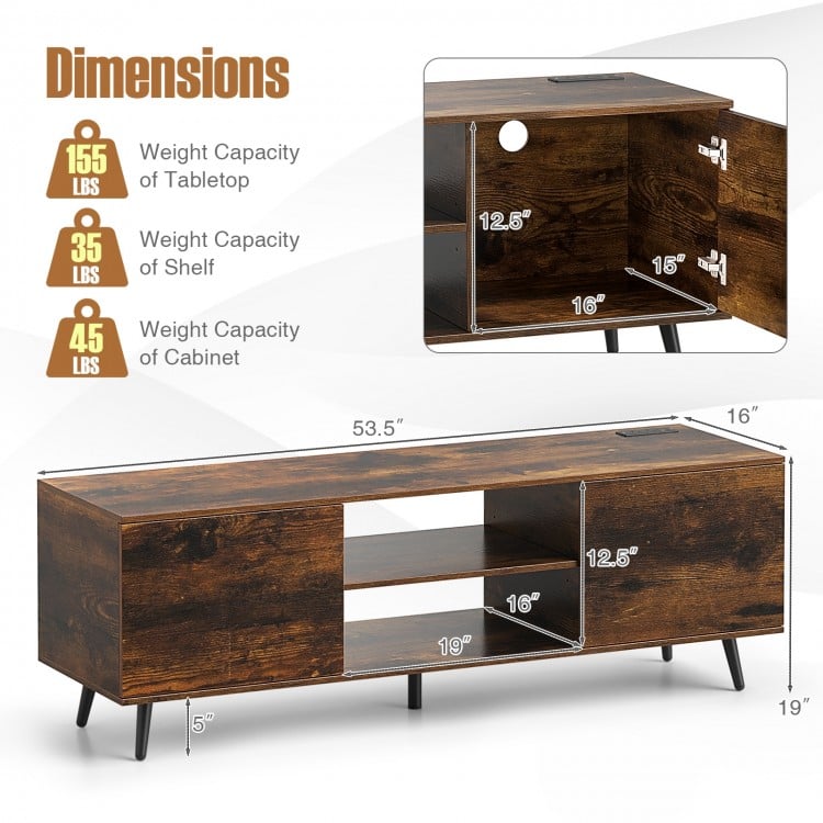 TV Stand with Power Outlets and Adjustable Shelf for 60 Inch TVs-Rustic Brown