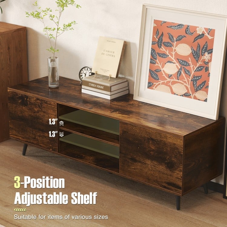 TV Stand with Power Outlets and Adjustable Shelf for 60 Inch TVs-Rustic Brown