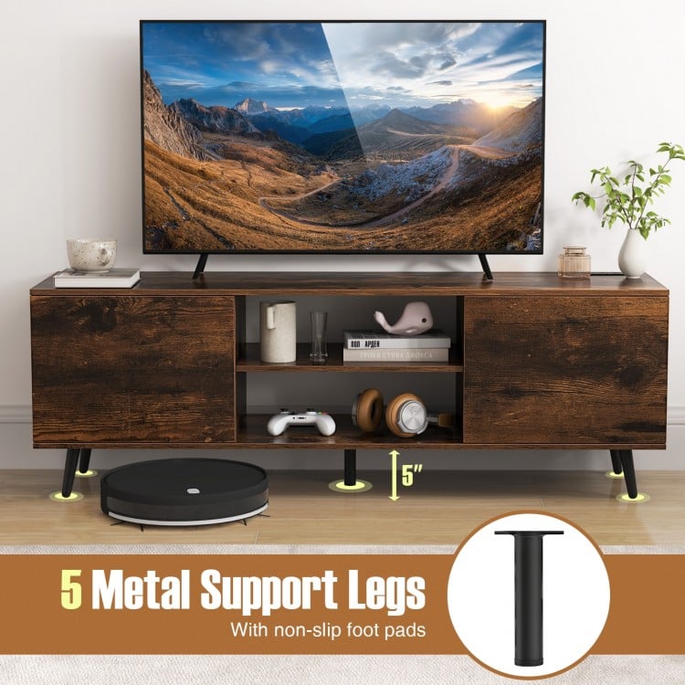 TV Stand with Power Outlets and Adjustable Shelf for 60 Inch TVs-Rustic Brown
