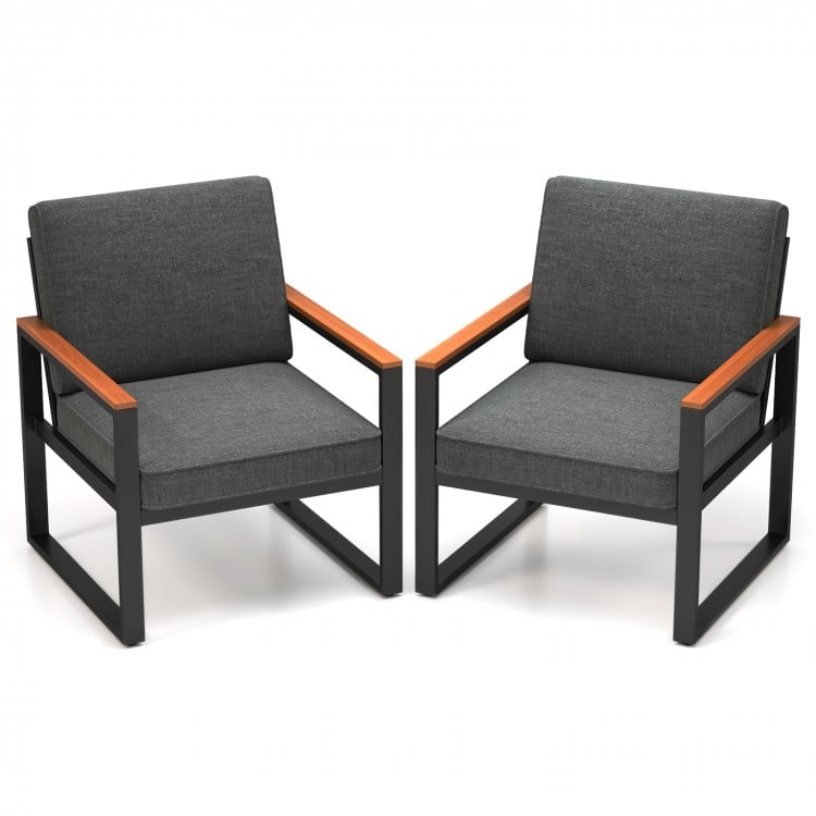 Patio Aluminum Sofa Modern Armchairs Set of 2 for Balcony-Grey