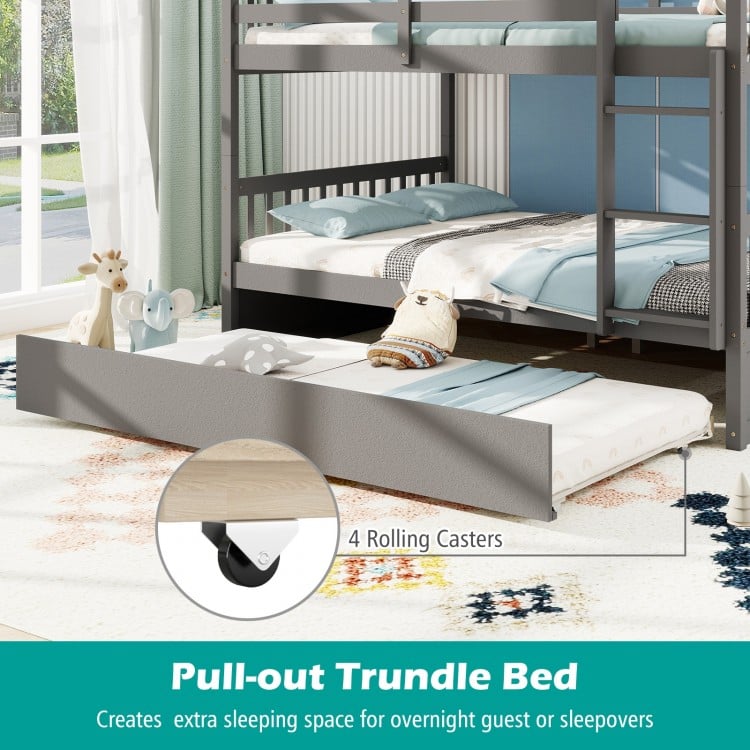 Full over Full Bunk Bed Platform Wood Bed with Ladder-Gray
