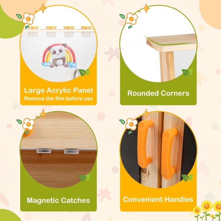 Kids Mud Kitchen Fir Wood Playset with Planting Pots and Blackboards-Natural
