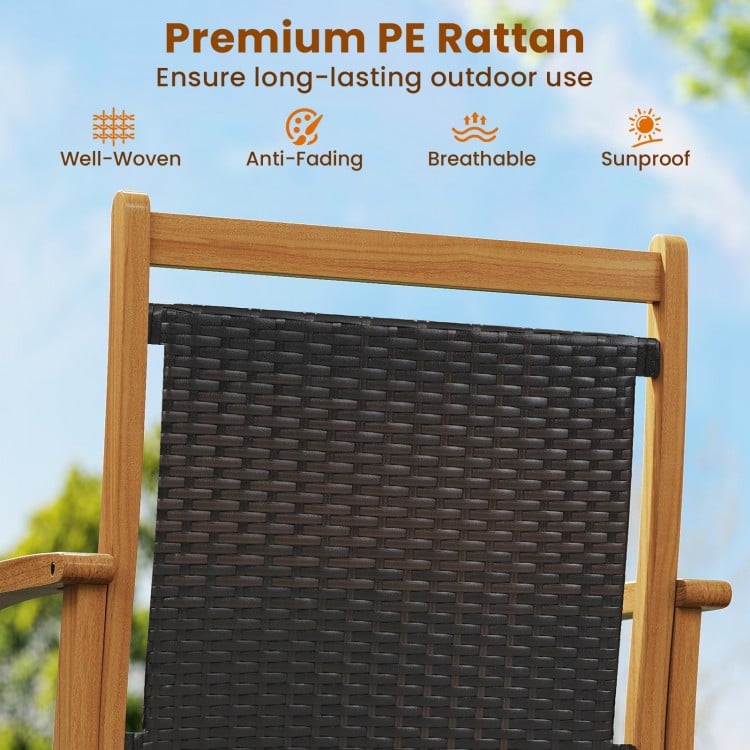 Patio Rattan Glider Chair with Acacia Wood Frame and Wicker Seat Back