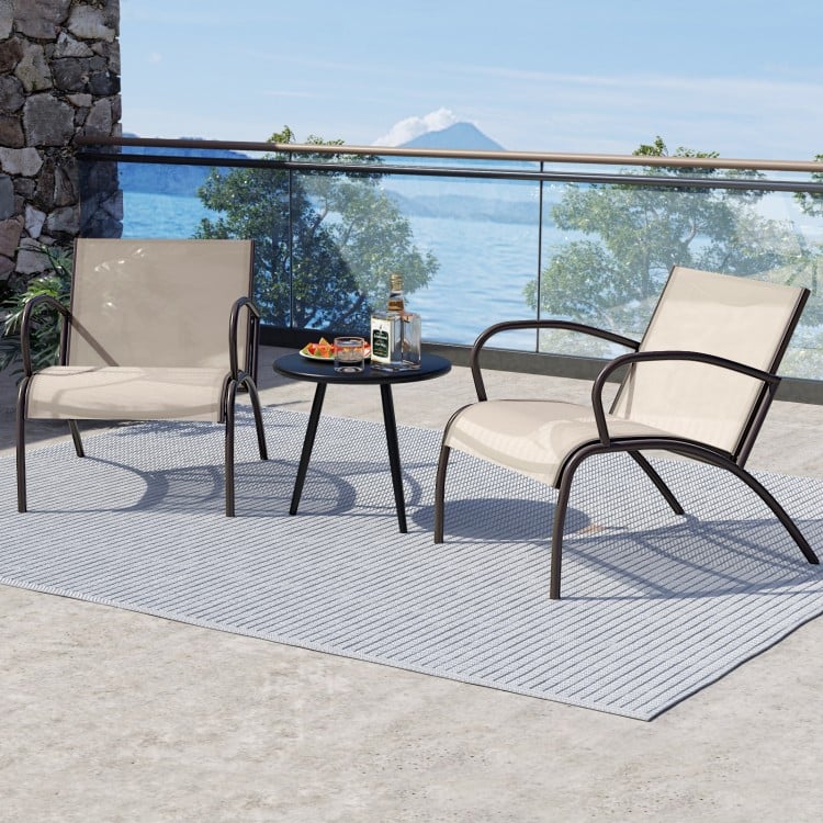 3 Piece Patio Metal Aluminum Wide Armchair and Table Set-Rusic Brown