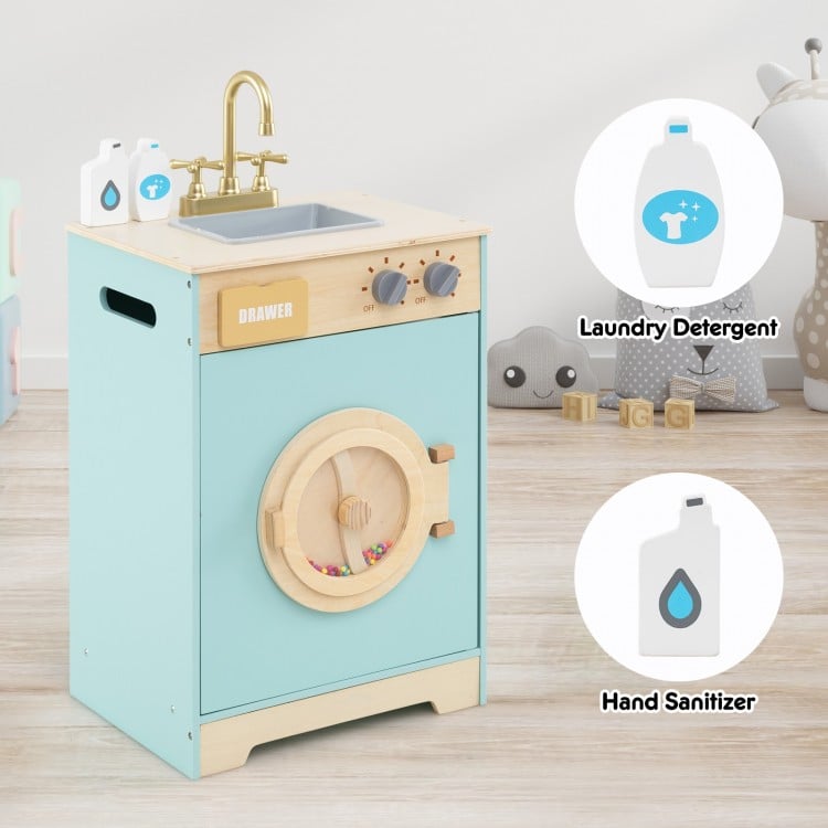 Kids Washer Playset Toy Washing Machine with Laundry Detergent-Blue