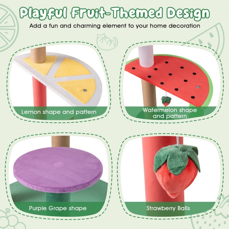 45 Inch Multi-Level Cat Tree with Plush Padded Top Perch and Fruit-Shaped Platforms